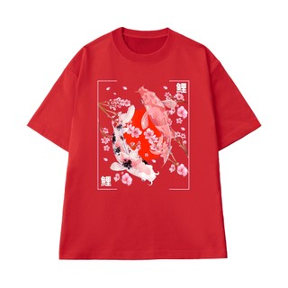 Áo Thun NGỐ TEE Phong Cách Nghệ Thuật Nhật Bản Cá Koi Phối Với Hoa Anh Đào Vải Cotton 100 Cao Cấp