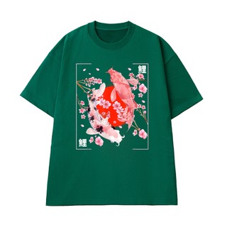 Áo Thun NGỐ TEE Phong Cách Nghệ Thuật Nhật Bản Cá Koi Phối Với Hoa Anh Đào Vải Cotton 100 Cao Cấp
