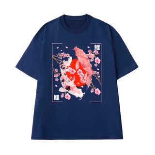 Áo Thun NGỐ TEE Phong Cách Nghệ Thuật Nhật Bản Cá Koi Phối Với Hoa Anh Đào Vải Cotton 100 Cao Cấp