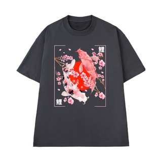 Áo Thun NGỐ TEE Phong Cách Nghệ Thuật Nhật Bản Cá Koi Phối Với Hoa Anh Đào Vải Cotton 100 Cao Cấp