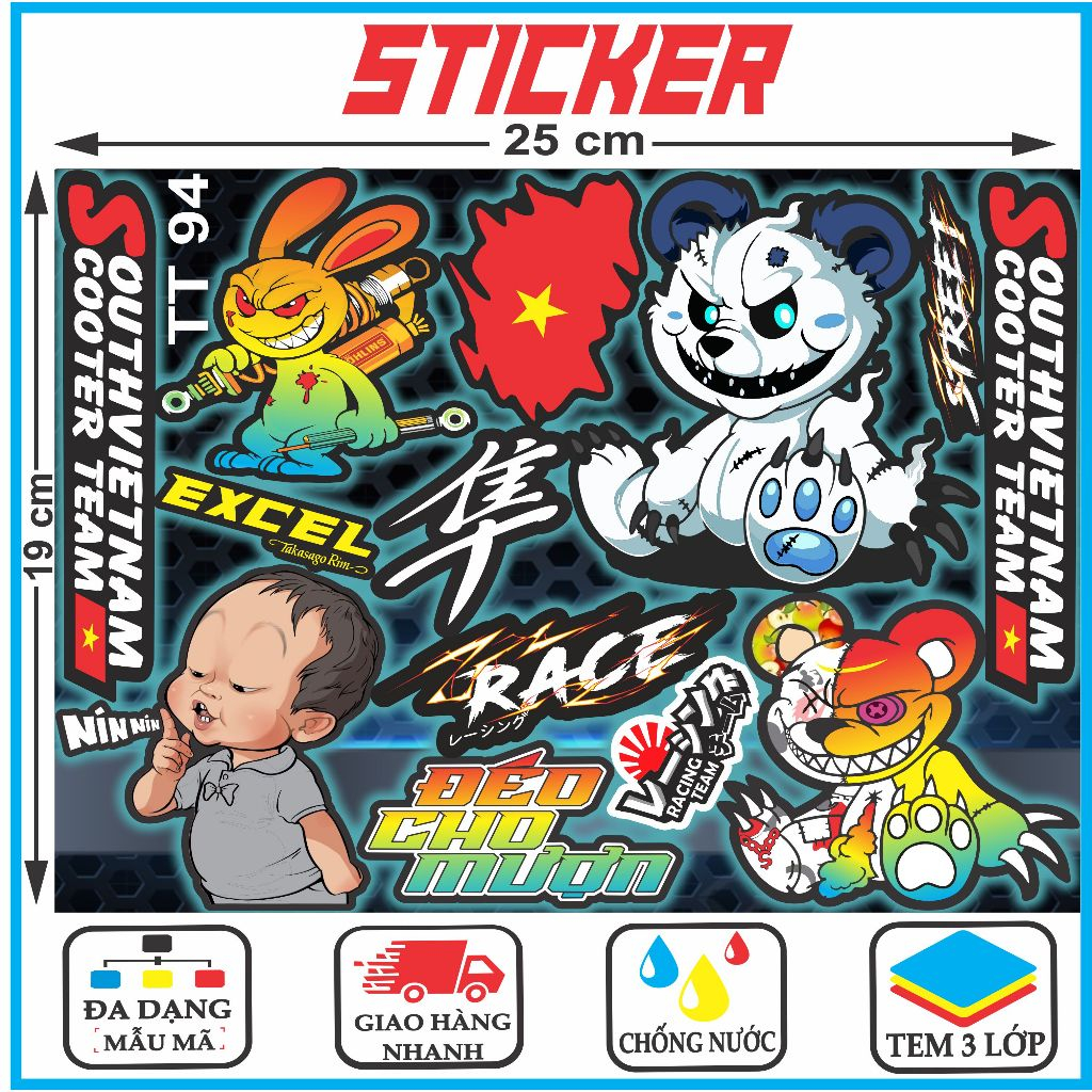 Tem dán sticker Decal dán xe máy,Xe Điện, mũ bảo hiểm , bàn học ,hộp ...