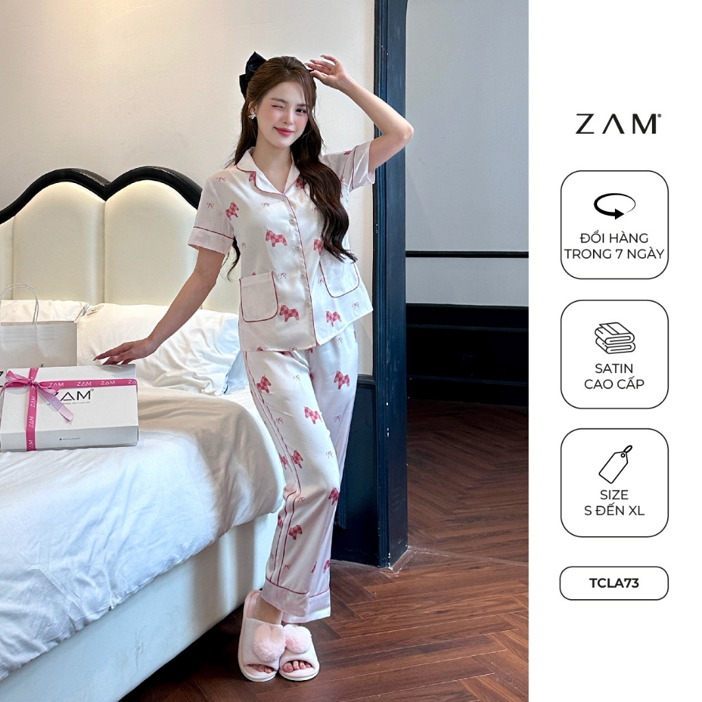 Ảnh BỘ MẶC NHÀ ZAM - TCLA73 - BỘ NGẮN TAY QUẦN DÀI NGỰA CHẤM BI HỒNG 1