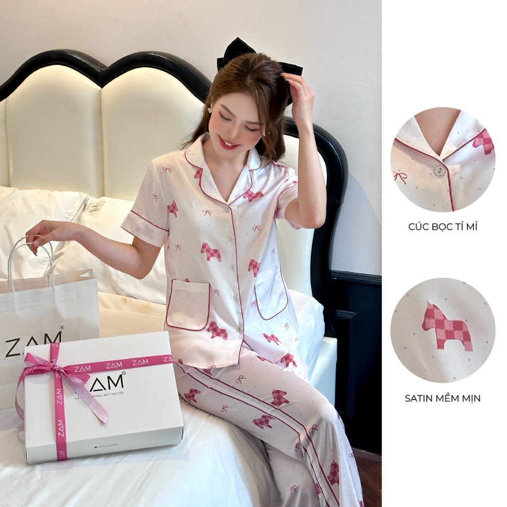 Ảnh BỘ MẶC NHÀ ZAM - TCLA73 - BỘ NGẮN TAY QUẦN DÀI NGỰA CHẤM BI HỒNG 2