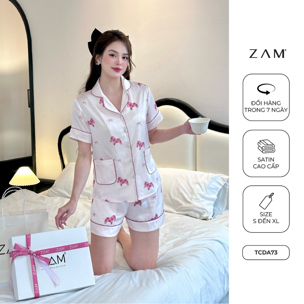 Ảnh BỘ MẶC NHÀ ZAM - TCDA73 - BỘ NGẮN TAY QUẦN ĐÙI NGỰA CHẤM BI HỒNG 1