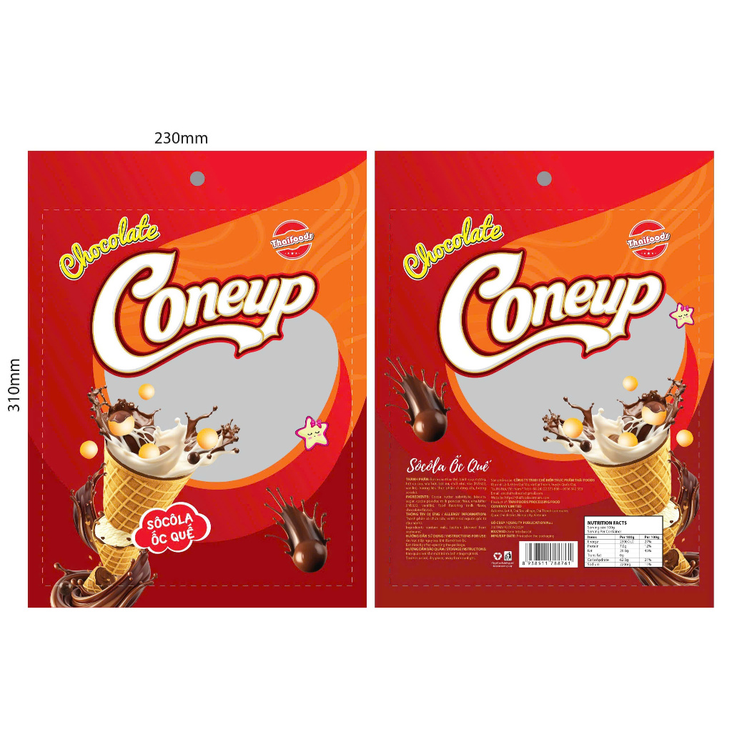 Socola ốc quế Cone-up của Thái Foods túi 15 chiếc to thùng 10 túi.