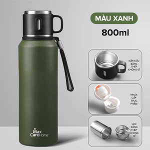 Bình Giữ Nhiệt Maxcare 800ml Inox 316 cao cấp Giữ Nhiệt 6-10 Giờ Có Cốc Đựng Trà, Lõi Lọc, Quai Đeo Silicon