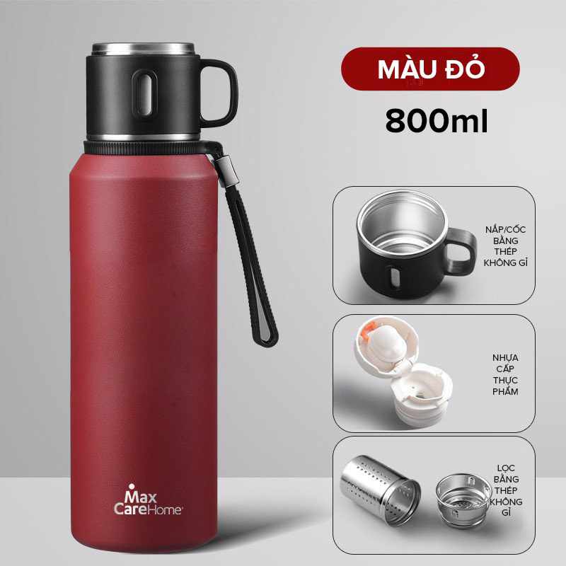 Ảnh Bình Giữ Nhiệt Maxcare 800ml Inox 316 cao cấp Giữ Nhiệt 6-10 Giờ Có Cốc Đựng Trà, Lõi Lọc, Quai Đeo Silicon 1
