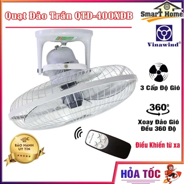 Quạt Đảo Trần Vinawind QTD-400XĐB Có Điều Khiển Từ Xa Kèm Pin - Quạt Gắn Trần Đảo Gió Công Suất 40W Bảo Hành Điện Tử