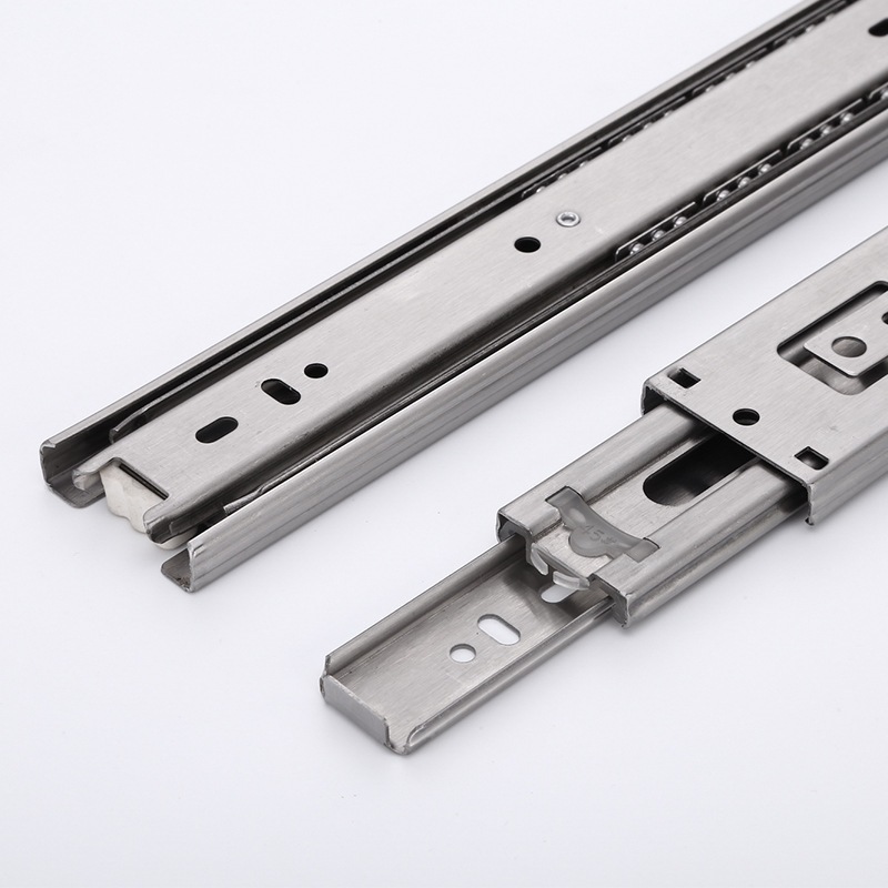 Ray trượt ngăn kéo, Ray bi trượt 3 tầng Thép/INOX SUS304 có giảm chấn  - Lắp ngăn kéo hộc tủ (1 cặp)