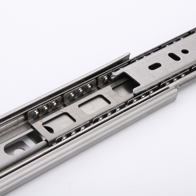 Ray trượt ngăn kéo, Ray bi trượt 3 tầng Thép/INOX SUS304 có giảm chấn  - Lắp ngăn kéo hộc tủ (1 cặp)