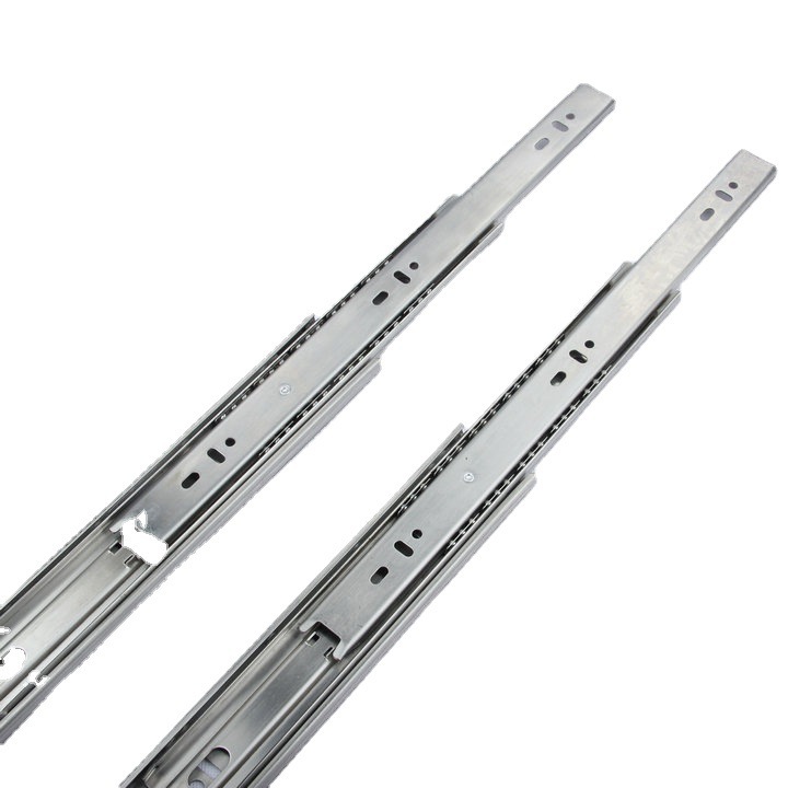 Ray trượt ngăn kéo, Ray bi trượt 3 tầng Thép/INOX SUS304 có giảm chấn  - Lắp ngăn kéo hộc tủ (1 cặp)