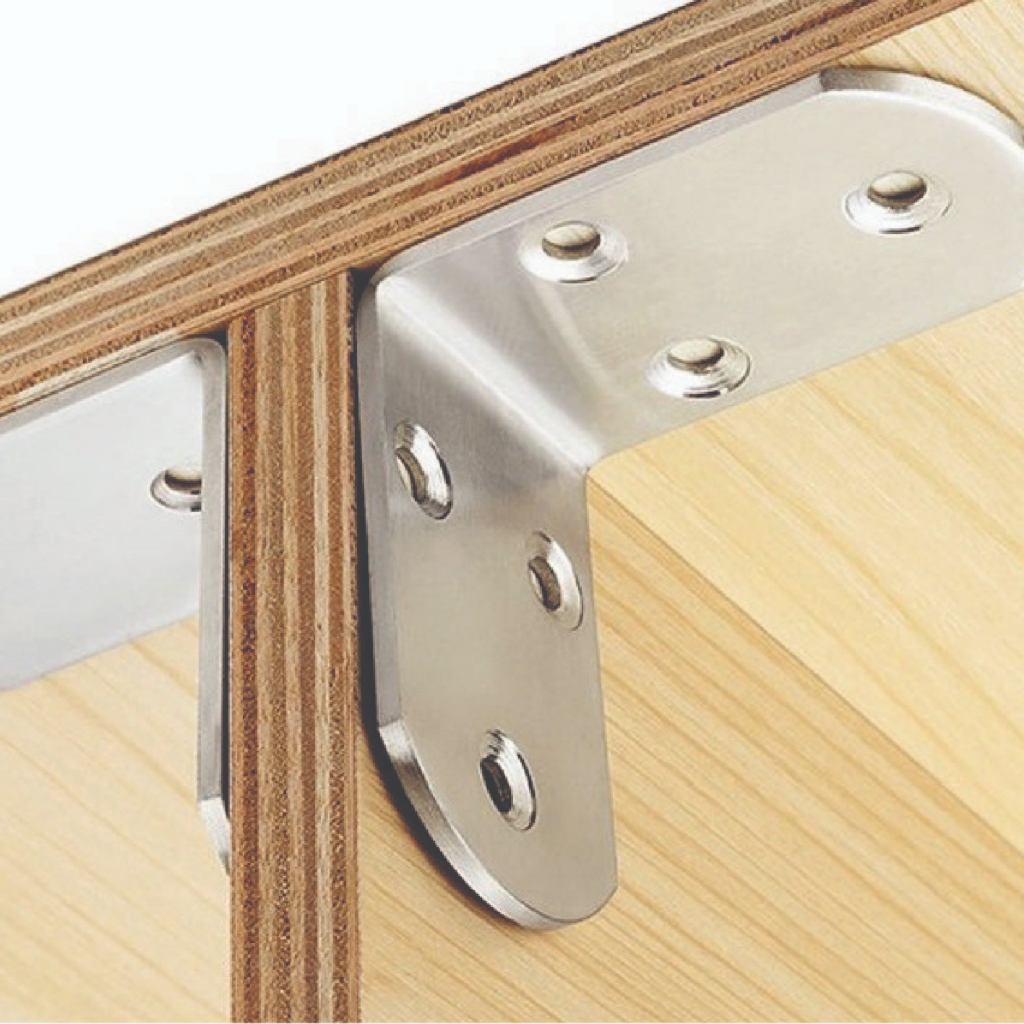 Ke góc vuông chữ L, Ke góc inox dày đẹp sáng bóng kèm vít chuyên dùng trong thi công nội thất