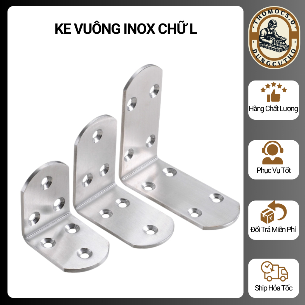 Ke góc vuông chữ L, Ke góc inox dày đẹp sáng bóng kèm vít chuyên dùng trong thi công nội thất