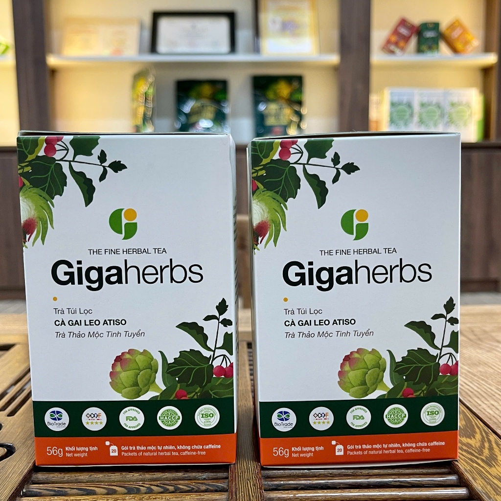 Trà túi lọc Mát Gan -  Cà Gai Leo Atiso Giga Herbs - giúp mát gan,lợi tiểu hộp 56gr (20 gói)