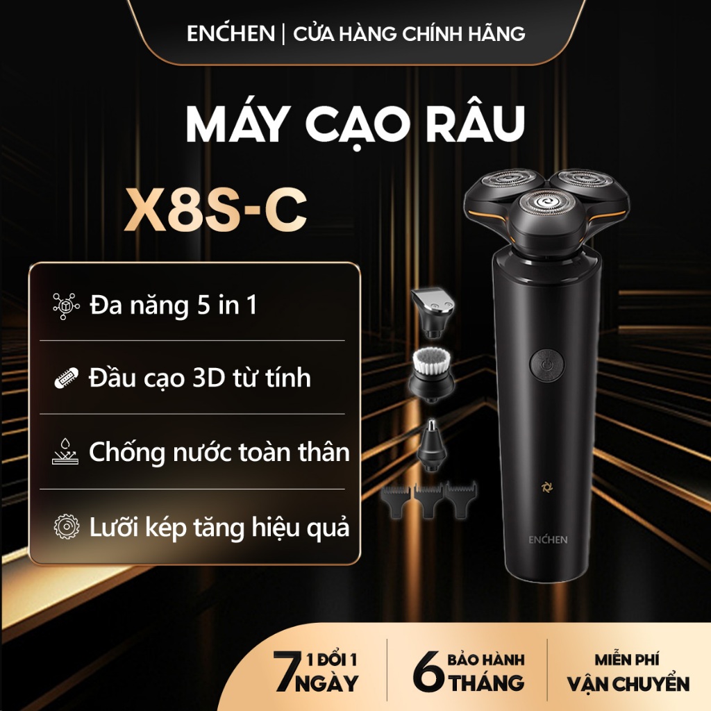Ảnh Máy cạo râu Enchen X8S-C đa năng 5 in 1, đầu nổi 3D lưỡi dao kép mỏng, chống nước IPX7 - BH 6 tháng 1
