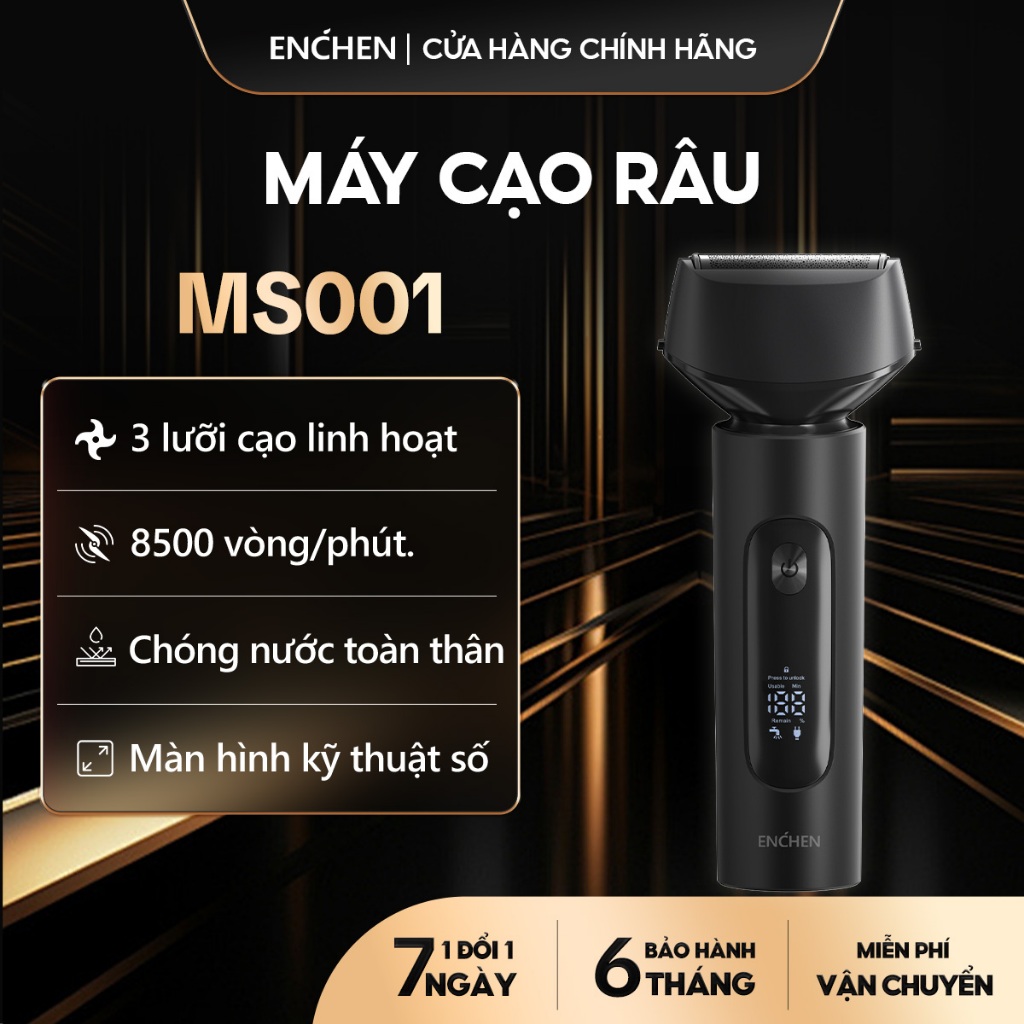 Ảnh Máy cạo râu Enchen MS001 3 lưỡi dao linh hoạt, động cơ cạo mạnh mẽ chống nước toàn thân - BH 6 tháng 1