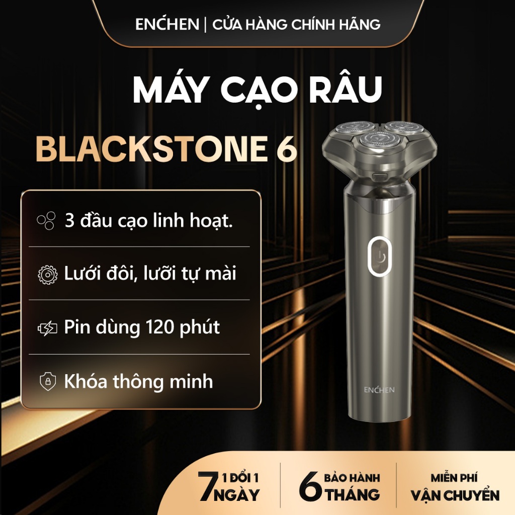 Ảnh Máy cạo râu Enchen Blackstone 6, 3 đầu cạo nổi linh hoạt, lưỡi dao tự mài - BH 6 tháng 1