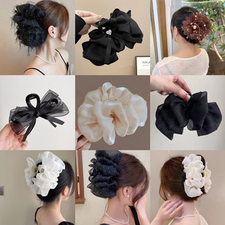 Kẹp Tóc Càng Cua Nơ To Bong Bóng Vải Voan Đính Đá Lấp Lánh Cỡ Lớn Phong Cách Nữ Tính Thanh Lịch Phụ Kiện