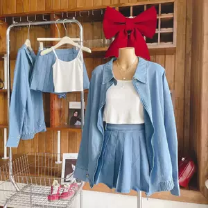 🌷SET JEAN 3SP BASIC : ÁO KHOÁC JEAN + ÁO 2 DÂY + CHÂN VÁY SP019668🔥𝐇𝐨𝐚̉ 𝐓𝐨̂́𝐜🔥 𝐌𝐄𝐎𝐈𝐍𝐃𝐀𝐇𝐎𝐔𝐒𝐄