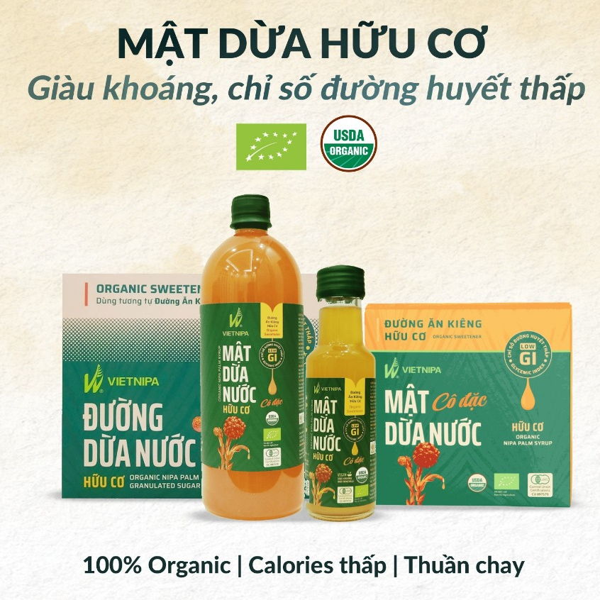 Mật dừa nước cô đặc hữu cơ VIETNIPA dùng thay thế mật ong, mật mía, đường ăn kiêng