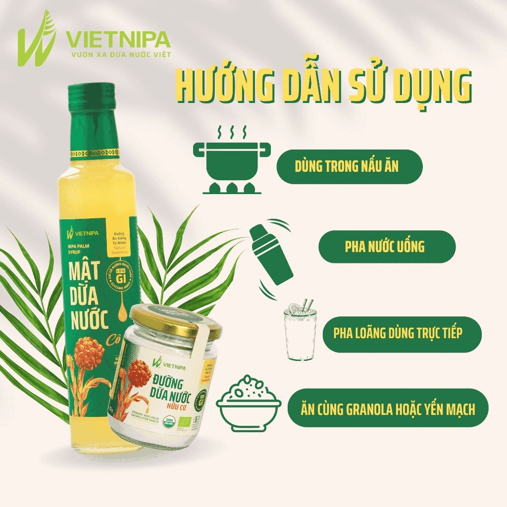 Mật dừa nước cô đặc hữu cơ VIETNIPA dùng thay thế mật ong, mật mía, đường ăn kiêng