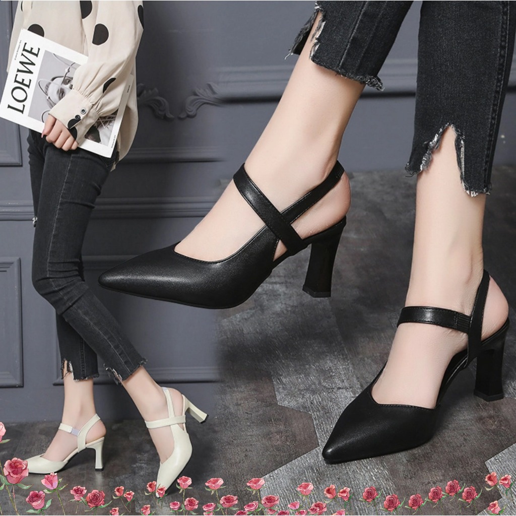 🔥Còn hàng🔥Giày cao gót nữ da mềm mũi nhọn 6p trắng và đen （cỡ 34-42）