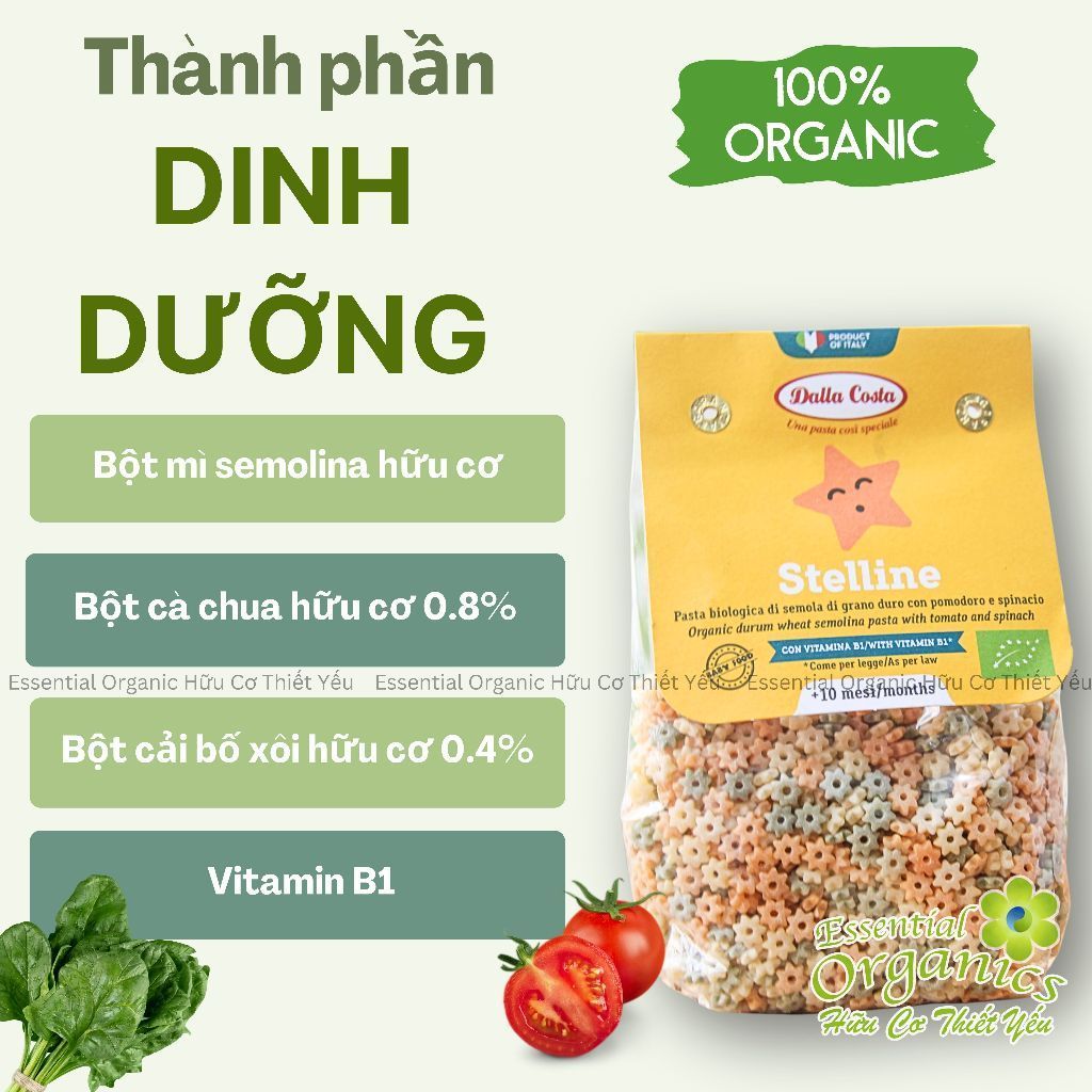 Nui Rau Củ Hữu Cơ Cho Bé Ăn Dặm Dalla Costa Organic Baby Pasta 200g