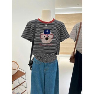 Áo thun nữ kẻ sọc ngắn tay in hình ALICEVN1990, Áo thun Cotton nữ sọc ngang, chất Cotton dày dặn in hình ngộ nghĩnh