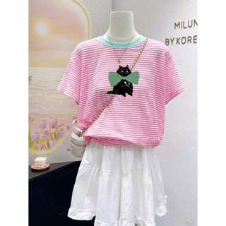Áo thun nữ kẻ sọc ngắn tay in hình ALICEVN1990, Áo thun Cotton nữ sọc ngang, chất Cotton dày dặn in hình ngộ nghĩnh