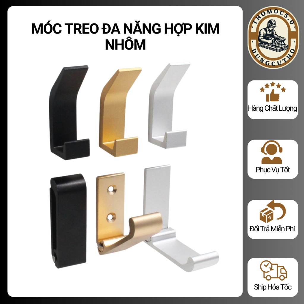 Móc Treo Tường, Móc Treo Đôi Đa Năng Hợp Kim Nhôm - Chắc Chắn, Bền Bỉ, Giải Pháp Tiện Lợi Cho Nhà Ở