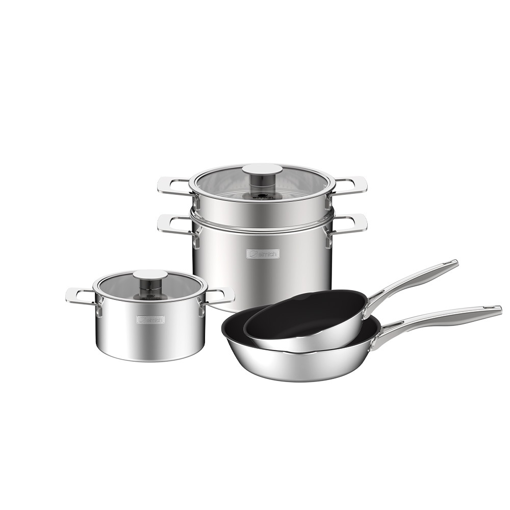 Bộ nồi Inox liền khối Elmich Hera size 18, nối hấp 22 chảo 20, chảo 26cm
