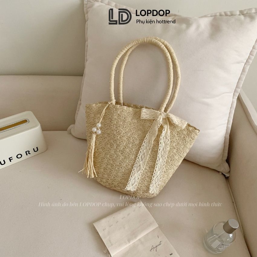 [MỞ BÁN]Combo Mũ Túi Cói Du Lịch, Mũ Viền Ren Thắt Nơ Vintage Thích Hợp Đi Biển Đi Du Lịch T17M17 LOPDOP