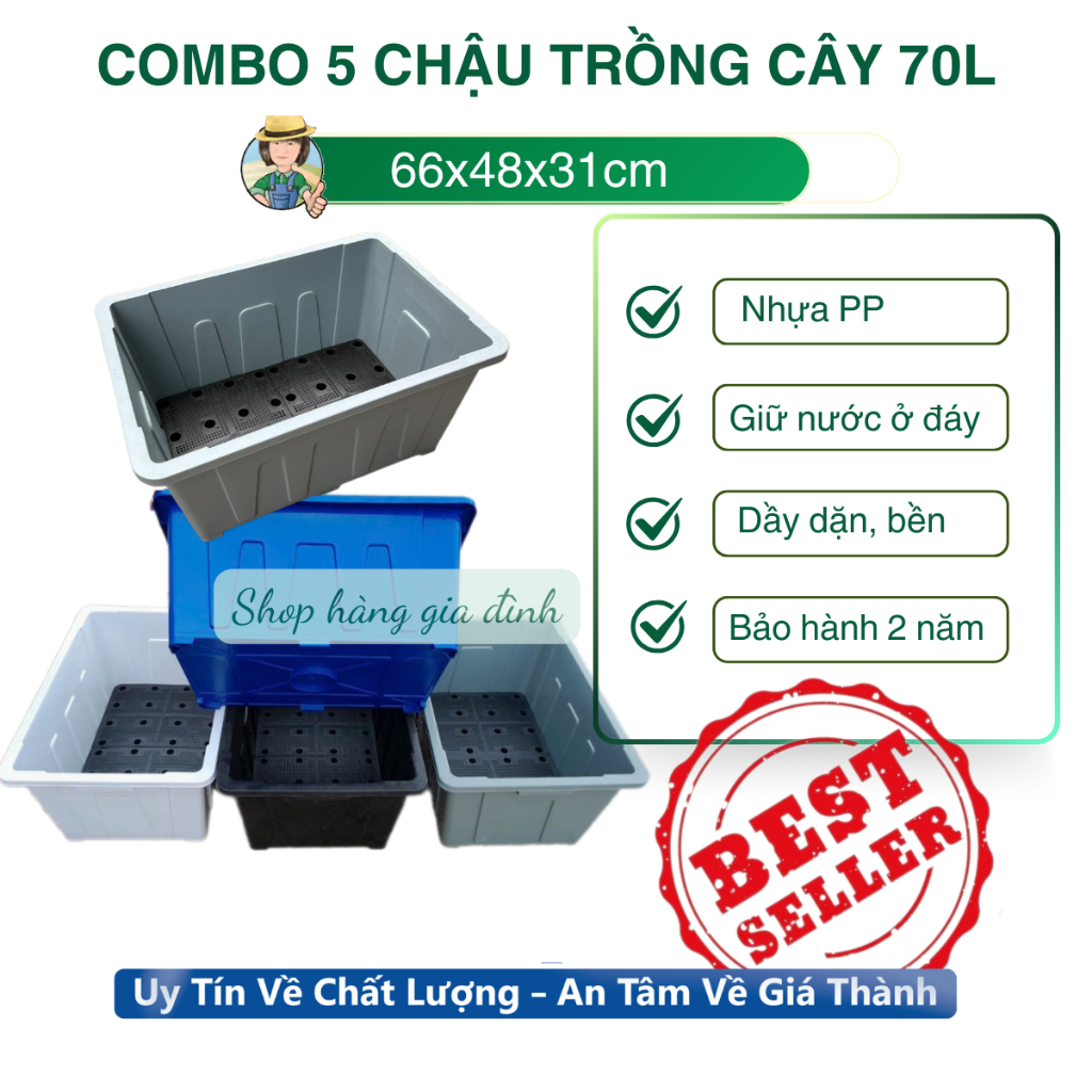 SET 5 Chậu trồng cây 70L, Chậu trồng rau, Chậu Aquaponics nuôi cá ...