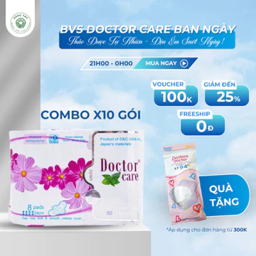 Combo 10 gói Băng vệ sinh Doctor care thảo dược Ban ngày 8 miếng thảo dược tự nhiên an toàn sức khoẻ