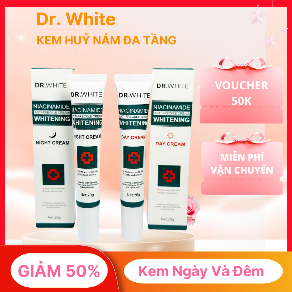 (CHÍNH HÃNG) Liệu Trình Hỗ Trợ Trị Nám, Tàn Nhang DR. WHITE Ngày và Đêm. Làm sáng và căng bóng da