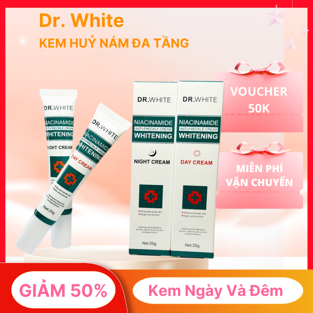 (CHÍNH HÃNG) Liệu Trình Hỗ Trợ Trị Nám, Tàn Nhang DR. WHITE Ngày và Đêm. Làm sáng và căng bóng da