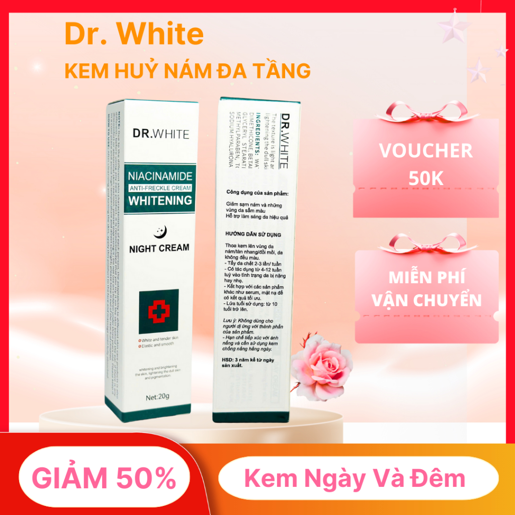 (CHÍNH HÃNG) Liệu Trình Hỗ Trợ Trị Nám, Tàn Nhang DR. WHITE Ngày và Đêm. Làm sáng và căng bóng da