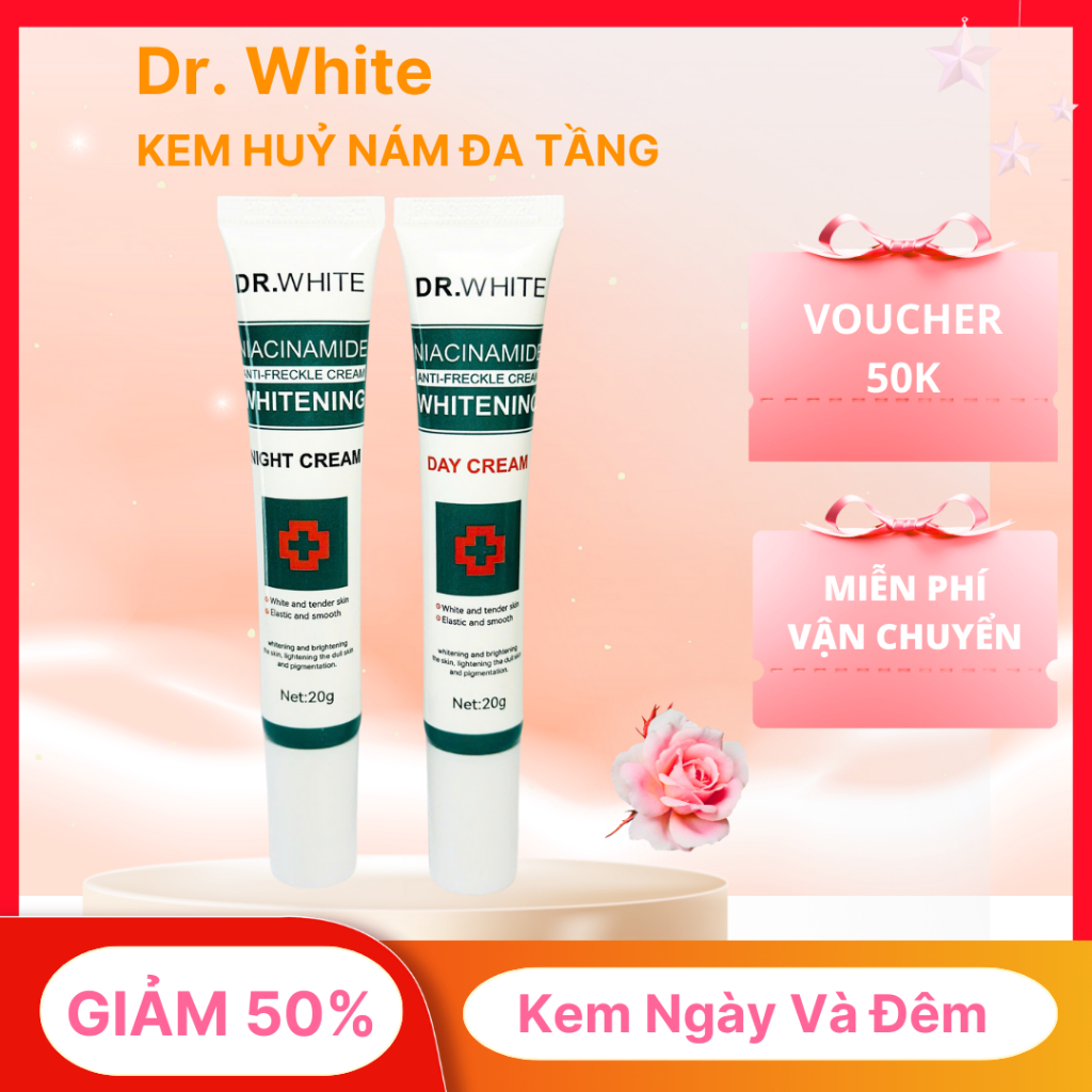 (CHÍNH HÃNG) Liệu Trình Hỗ Trợ Trị Nám, Tàn Nhang DR. WHITE Ngày và Đêm. Làm sáng và căng bóng da