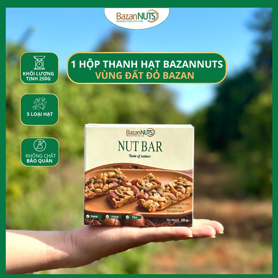 Thanh Năng Lượng Siêu Hạt Ít Ngọt BazanNuts 1 Hộp Thanh 250gr - Bar Granola