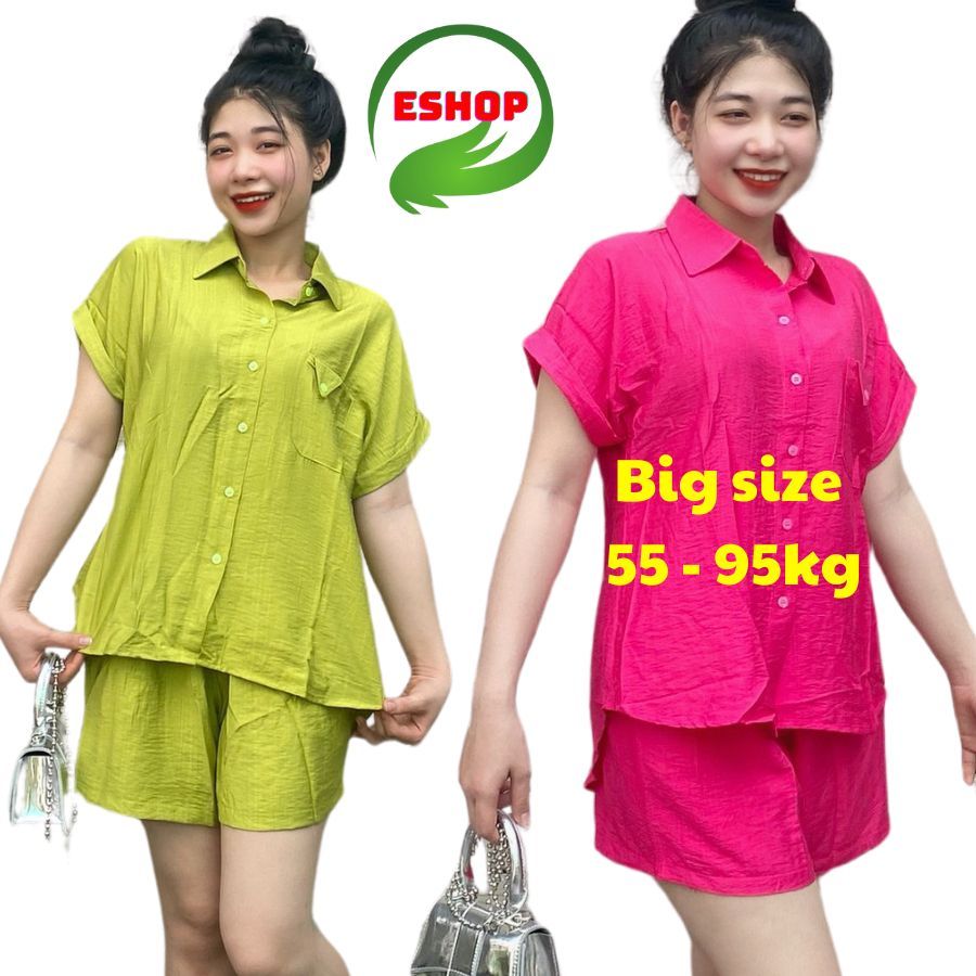 Set Áo Sơ Mi Bigsize Tay Hến Quần Đùi Có Túi ESHOP Dồ Bộ Nữ Set Kiểu Quần Đùi Áo Sơ Mi Tay Ngắn Đẹp Dễ Thương MS376