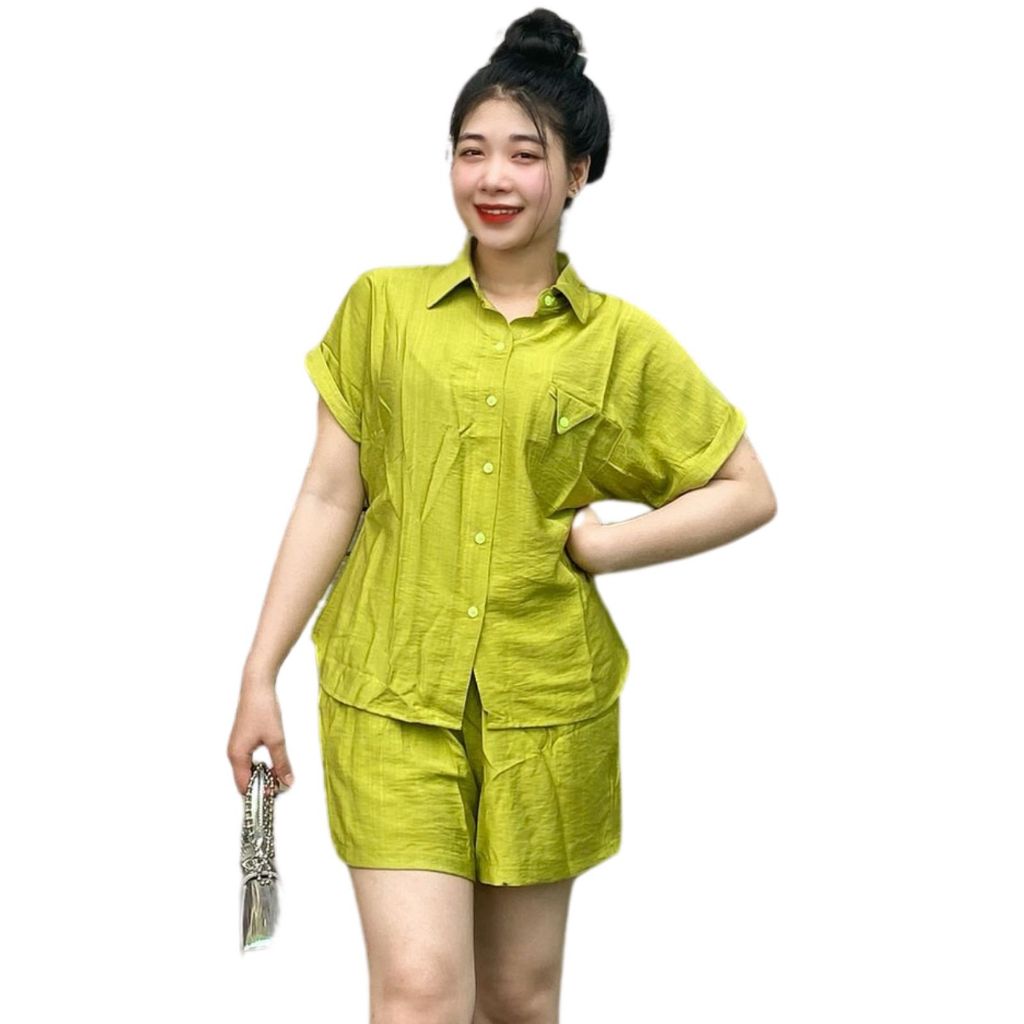 Set Áo Sơ Mi Bigsize Tay Hến Quần Đùi Có Túi ESHOP Dồ Bộ Nữ Set Kiểu Quần Đùi Áo Sơ Mi Tay Ngắn Đẹp Dễ Thương MS376