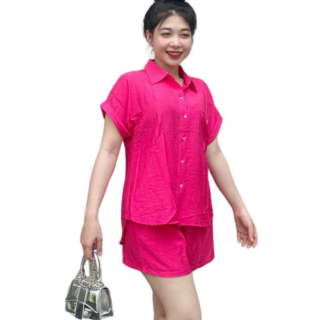 Set Áo Sơ Mi Bigsize Tay Hến Quần Đùi Có Túi ESHOP Dồ Bộ Nữ Set Kiểu Quần Đùi Áo Sơ Mi Tay Ngắn Đẹp Dễ Thương MS376