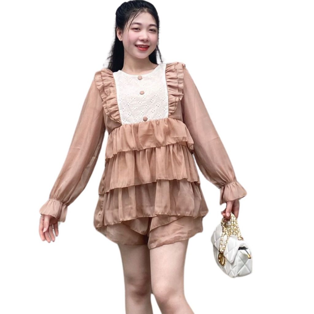 Set Áo Sơ Mi Bigsize Tay Hến Quần Đùi Có Túi ESHOP Dồ Bộ Nữ Set Kiểu Quần Đùi Áo Sơ Mi Tay Ngắn Đẹp Dễ Thương MS376