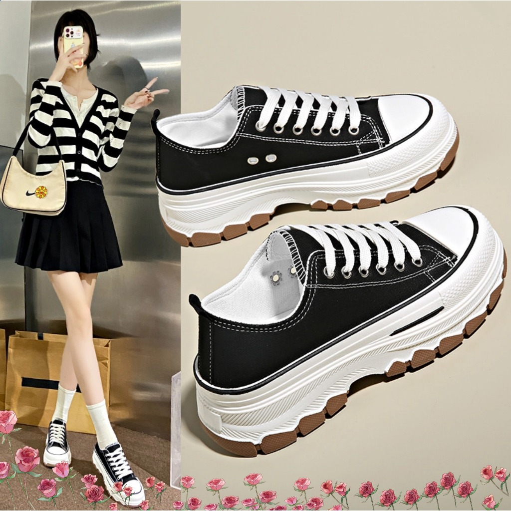 🔥Còn hàng🔥Giày thể thao nữ tăng chiều cao thêm 4cm Trắng và đen, size 38-41