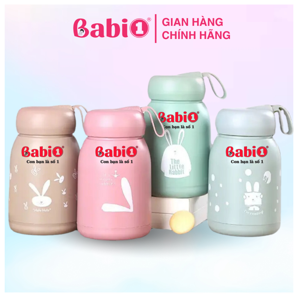 Bình Trữ Sữa, Bình Nước Giữ Nhiệt Lõi Thuỷ Tinh Babi1 2in1, Cổ Rộng Bọc Plastic 380ml Cho Mẹ Và Bé