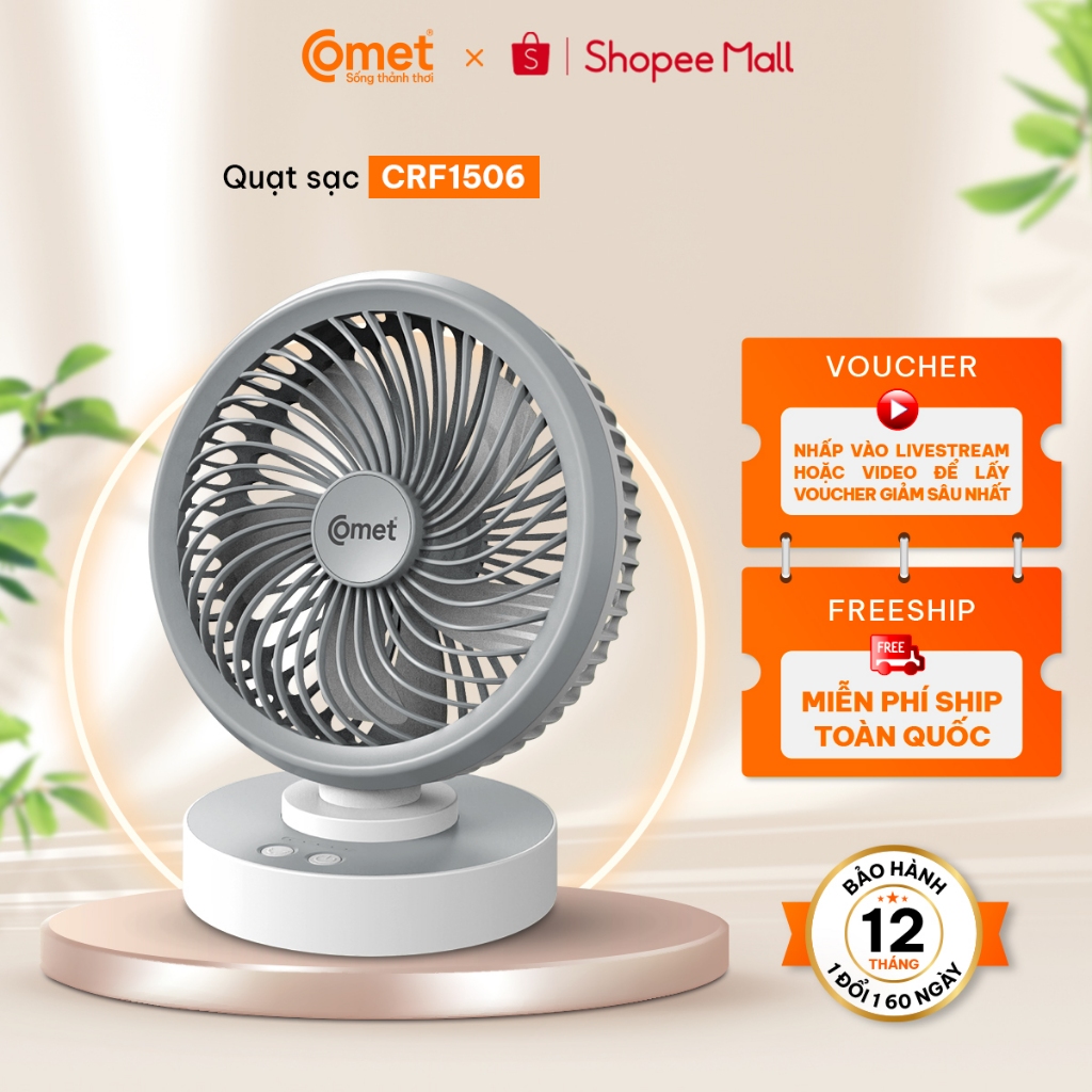 Ảnh Livestream - CRF1506 Quạt Sạc Tích Điện Để Bàn Đa Năng COMET  7W, 4 Cấp Độ Gió, Xoay 90 Độ, Để Bàn Văn Phòng 1