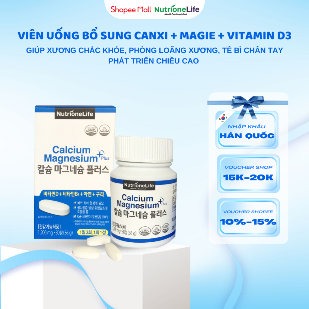 Ảnh Viên Uống NUTRIONELIFE Calcium Magnesium Plus Bổ Sung Canxi, Phát Triển Chiều Cao, Xương Chắc Khỏe, Hộp 30 Viên 1