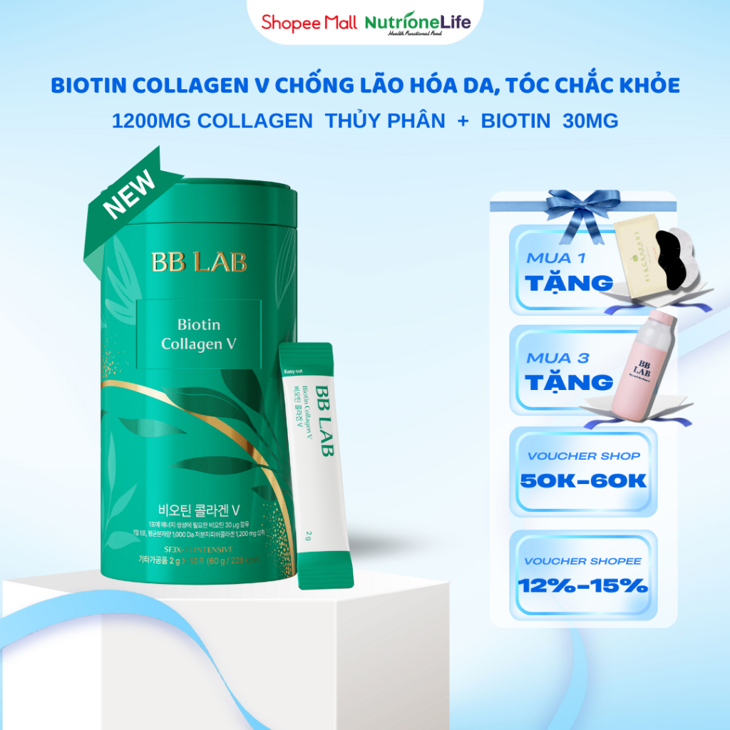 Ảnh Bột BB LAB Biotin Collagen V Chống Lão hóa, Giảm Nếp Nhăn, Da Và Tóc Chắc Khỏe Giảm Gãy Rụng, Mọc Tóc Hộp 30 Gói/Hộp 1