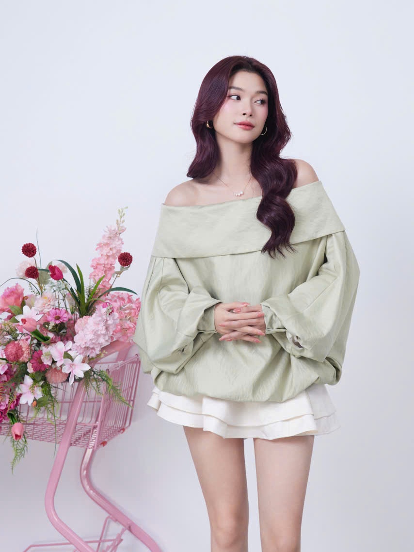 Ảnh Áo Kiểu Tay Phồng Trễ Vai Trơn Form Babydoll - SULLY TOP - GOÛT DE JUN 1