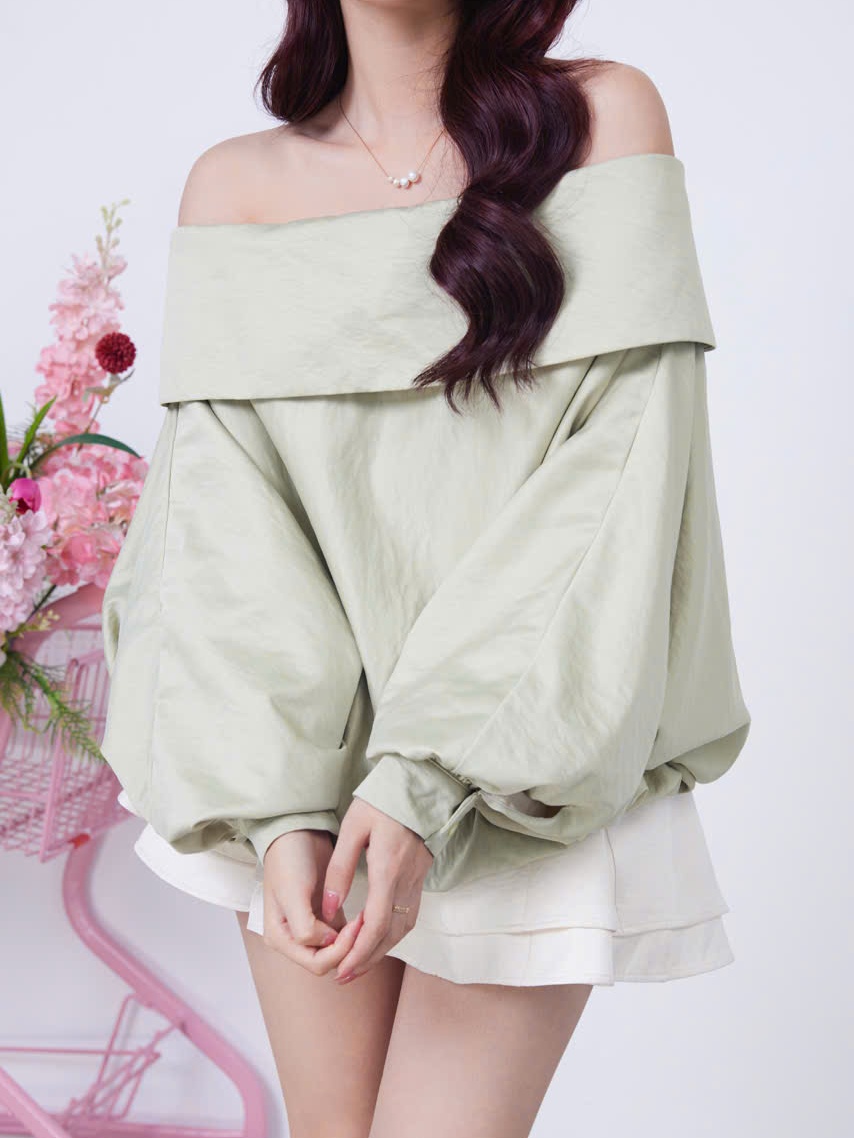 Ảnh Áo Kiểu Tay Phồng Trễ Vai Trơn Form Babydoll - SULLY TOP - GOÛT DE JUN 2